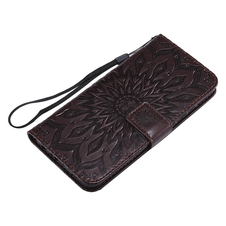 Imprint Sunflower PU Leather Wallet Magnetic Stand Flip Protective Cover for Huawei Honor 10 Lite / P Smart (2019) - Brown-5