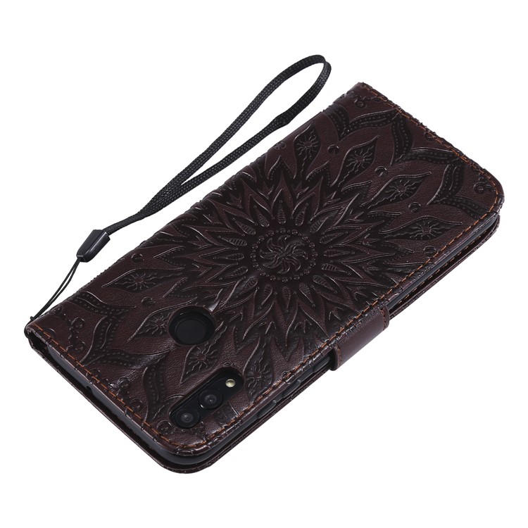 Imprint Sunflower PU Leather Wallet Magnetic Stand Flip Protective Cover for Huawei Honor 10 Lite / P Smart (2019) - Brown-6