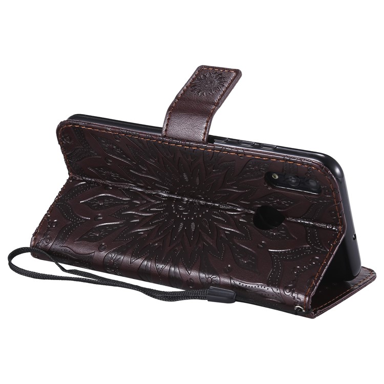 Imprint Sunflower PU Leather Wallet Magnetic Stand Flip Protective Cover for Huawei Honor 10 Lite / P Smart (2019) - Brown-7