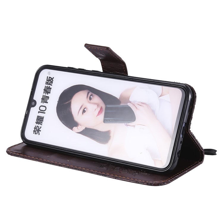 Imprint Sunflower PU Leather Wallet Magnetic Stand Flip Protective Cover for Huawei Honor 10 Lite / P Smart (2019) - Brown-8