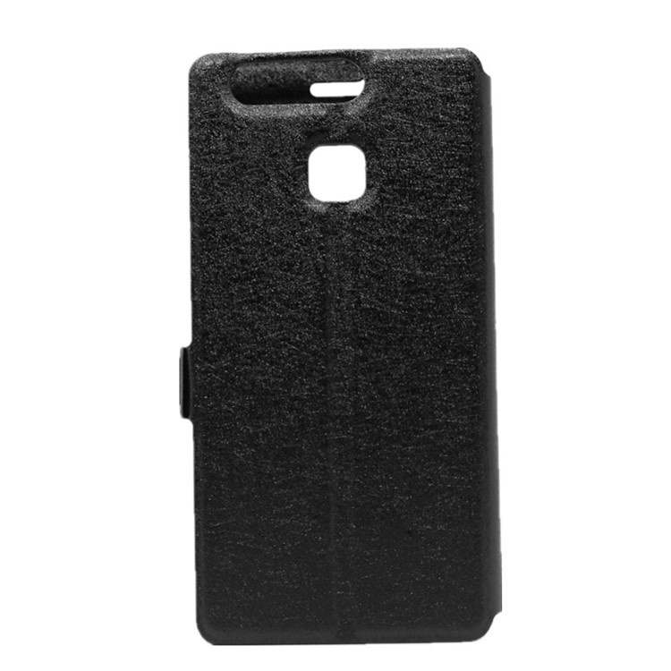 Silk Texture Dual Window Leather Stand Case for Huawei P9 - Black-3