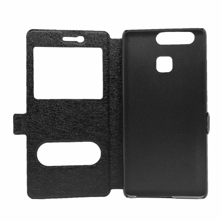 Silk Texture Dual Window Leather Stand Case for Huawei P9 - Black-4