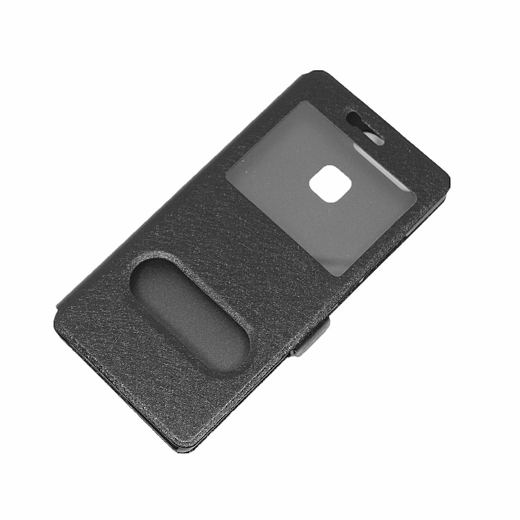 Silk Texture Dual Window Leather Stand Case for Huawei P9 - Black-6