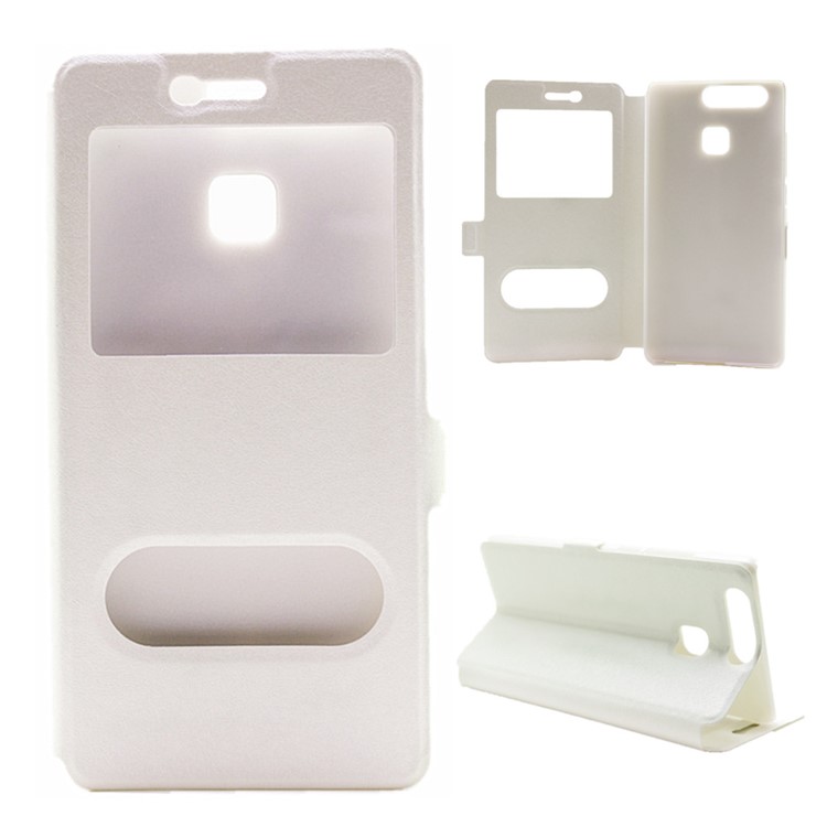 Silk Texture Dual Window Leather Flip Cover for Huawei P9 - White-1