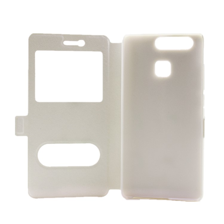 Silk Texture Dual Window Leather Flip Cover for Huawei P9 - White-5