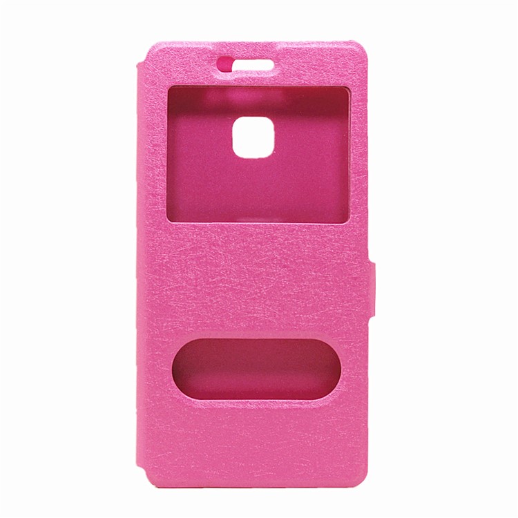 Silk Texture Dual Window Leather Phone Case for Huawei P9 - Rose-2