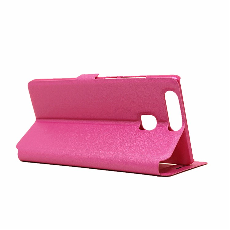 Silk Texture Dual Window Leather Phone Case for Huawei P9 - Rose-5