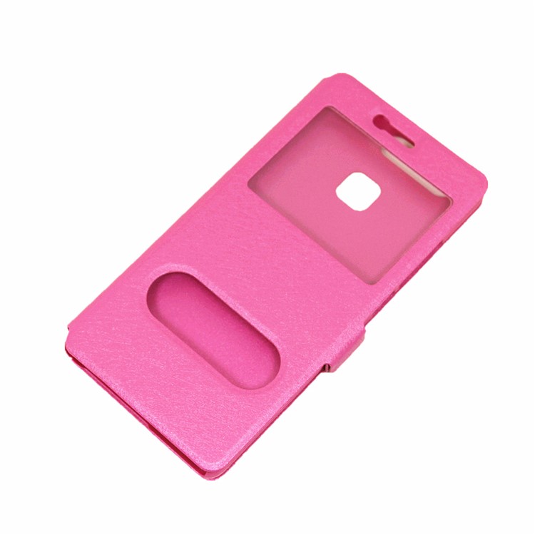 Silk Texture Dual Window Leather Phone Case for Huawei P9 - Rose-6
