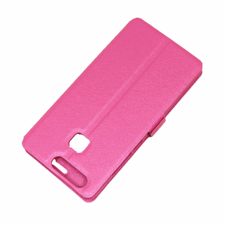 Silk Texture Dual Window Leather Phone Case for Huawei P9 - Rose-7