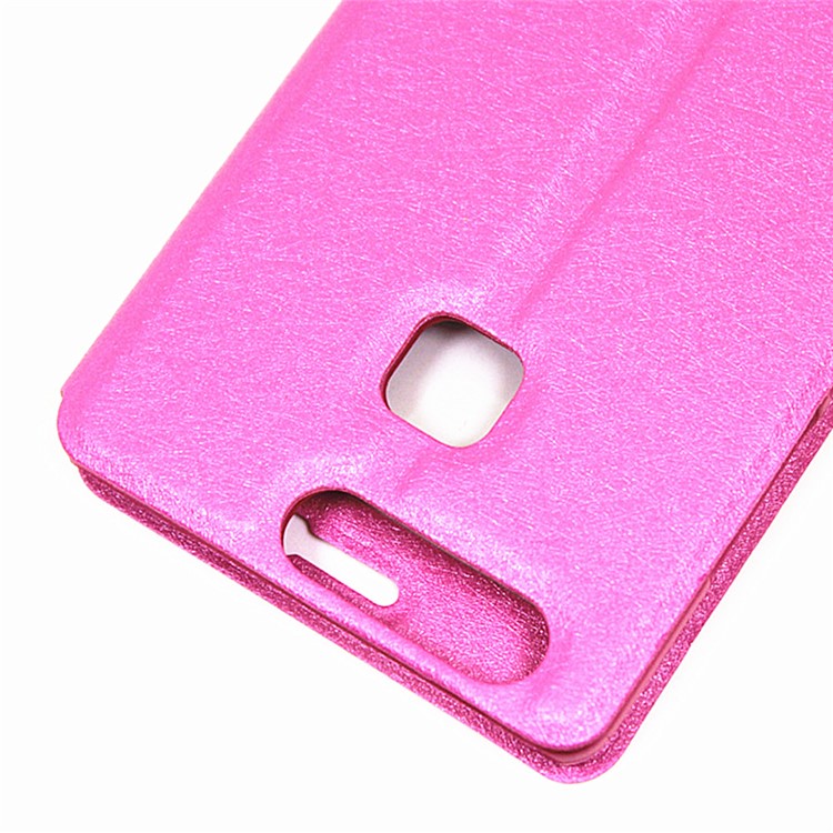 Silk Texture Dual Window Leather Phone Case for Huawei P9 - Rose-8