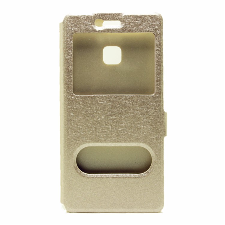 Silk Texture Leather Case with Dual Windows for Huawei P9 - Gold-2