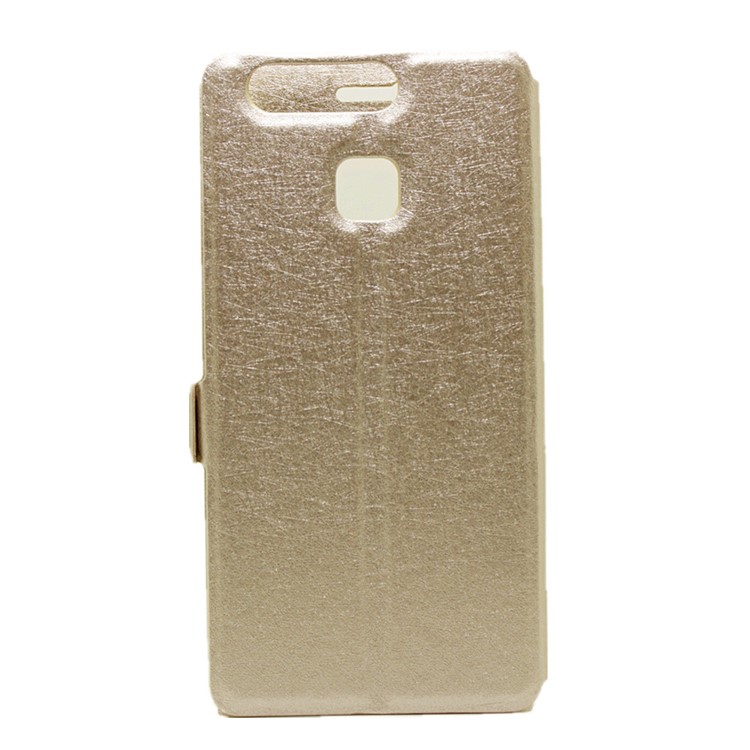 Silk Texture Leather Case with Dual Windows for Huawei P9 - Gold-3