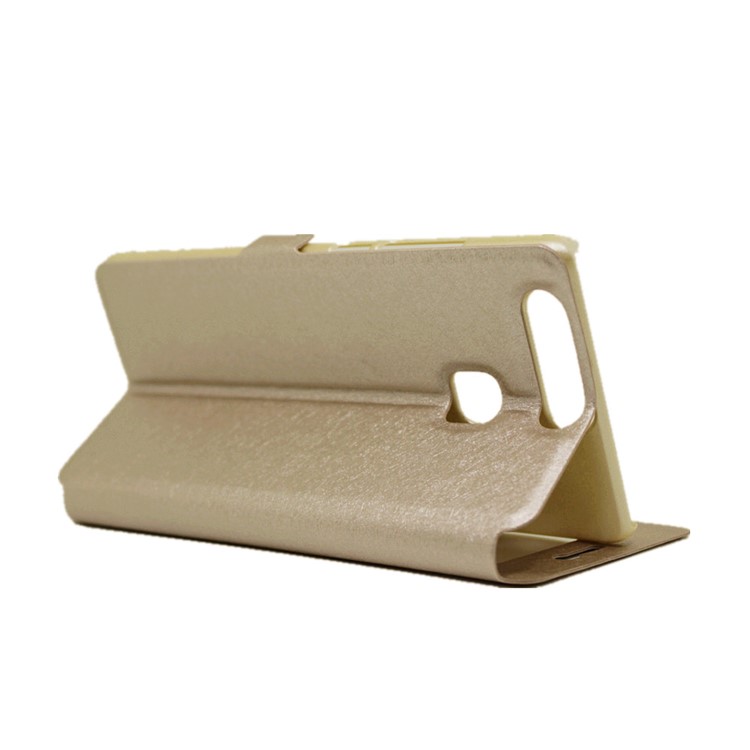 Silk Texture Leather Case with Dual Windows for Huawei P9 - Gold-5