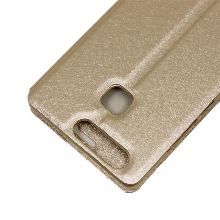 Silk Texture Leather Case with Dual Windows for Huawei P9 - Gold-6
