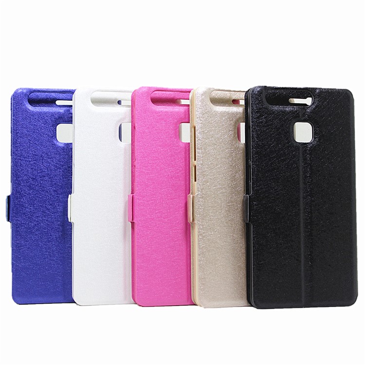 Silk Texture Dual Window Leather Stand Case for Huawei P9 - Blue-10