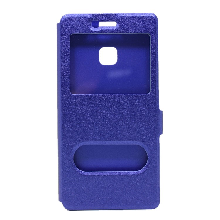 Silk Texture Dual Window Leather Stand Case for Huawei P9 - Blue-2
