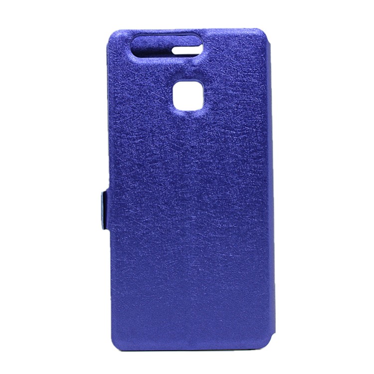 Silk Texture Dual Window Leather Stand Case for Huawei P9 - Blue-3