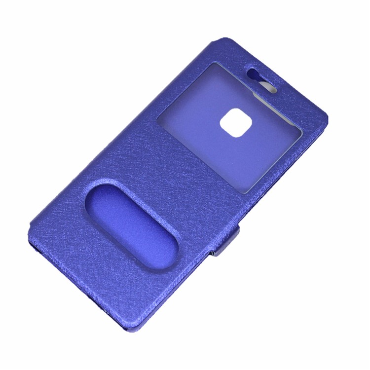Silk Texture Dual Window Leather Stand Case for Huawei P9 - Blue-6