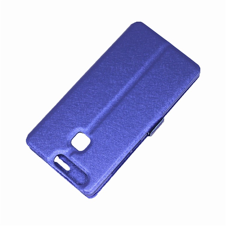 Silk Texture Dual Window Leather Stand Case for Huawei P9 - Blue-7