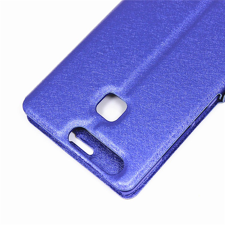 Silk Texture Dual Window Leather Stand Case for Huawei P9 - Blue-8