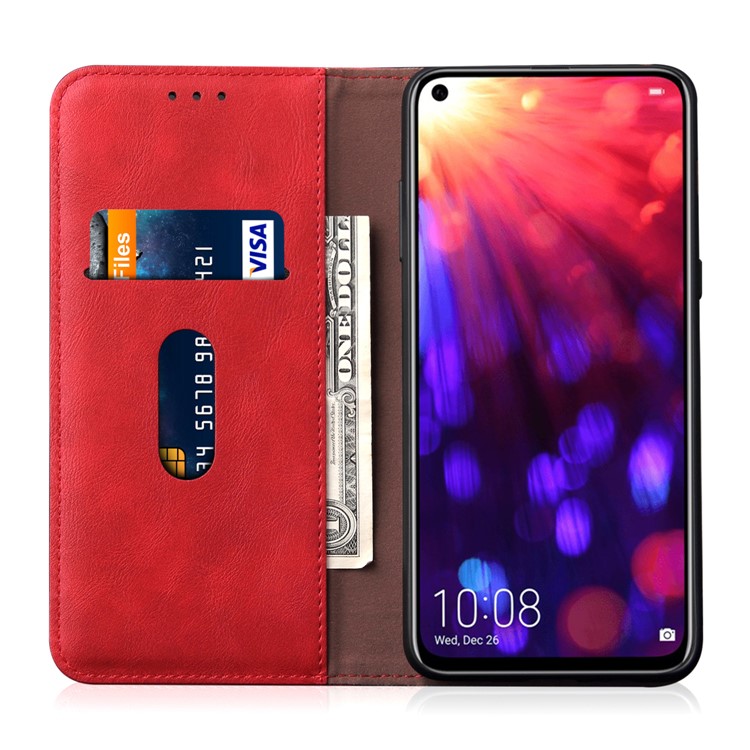 Auto-absorbed Crazy Horse Vintage Leather Stand Cover for Huawei Honor View 20 / V20 - Red-3