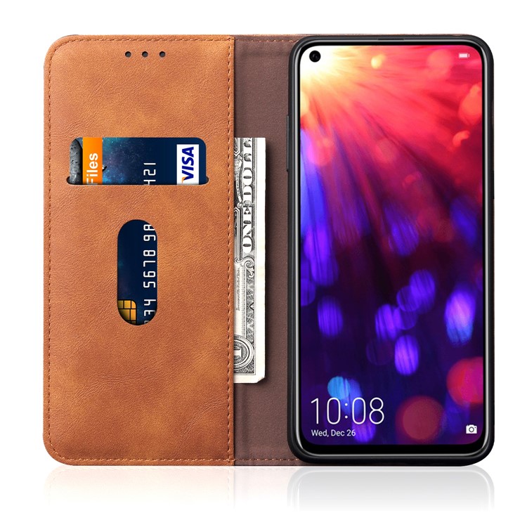 Auto-absorbed Crazy Horse Vintage Leather Stand Shell for Huawei Honor View 20 / V20 - Brown-3
