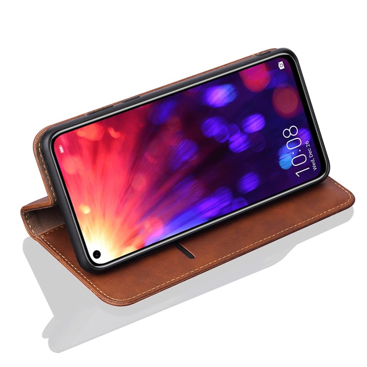 Auto-absorbed Crazy Horse Vintage Leather Stand Casing for Huawei Honor View 20 / V20 - Coffee-5