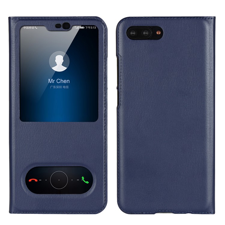 Dual View Window Slim Leather Protective Case for Huawei Honor 10 - Dark Blue-1