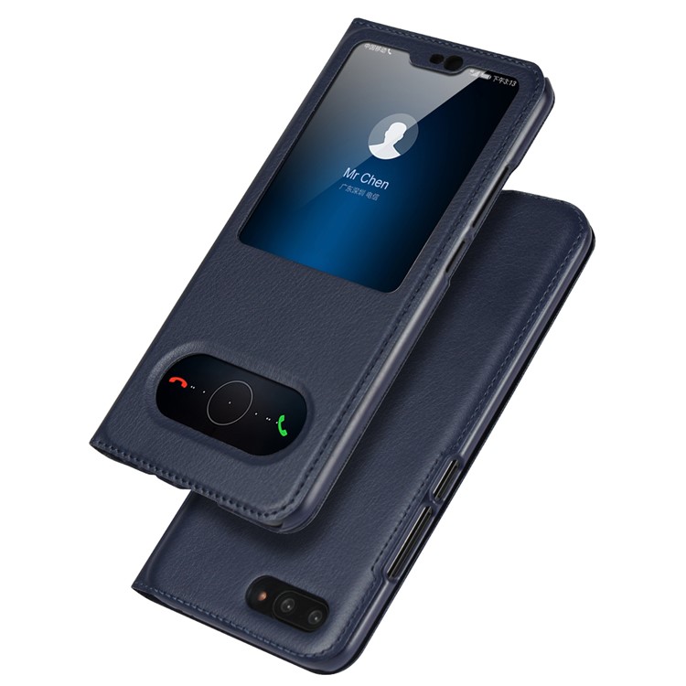 Dual View Window Slim Leather Protective Case for Huawei Honor 10 - Dark Blue-2