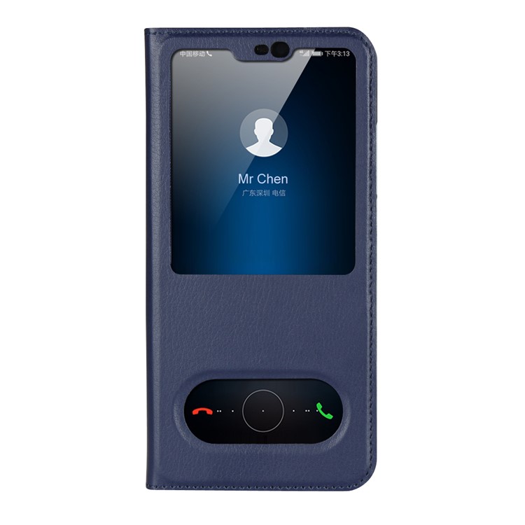 Dual View Window Slim Leather Protective Case for Huawei Honor 10 - Dark Blue-3