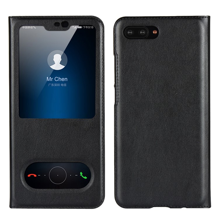Dual View Window Slim Leather Protective Cover for Huawei Honor 10 - Black-1