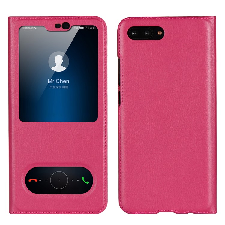 Dual View Window Slim Leather Protective Shell for Huawei Honor 10 - Rose-1