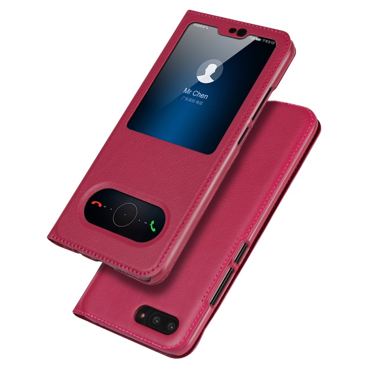 Dual View Window Slim Leather Protective Shell for Huawei Honor 10 - Rose-2