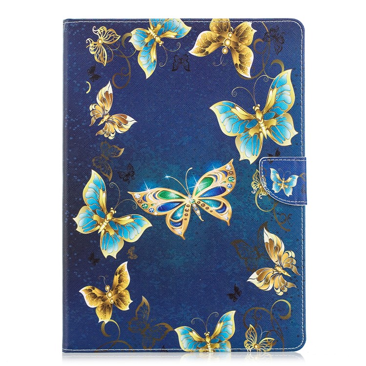 Pattern Printing PU Leather Card Holder Tablet Case for Huawei MediaPad M3 Lite 10 - Gold and Blue Butterflies-1