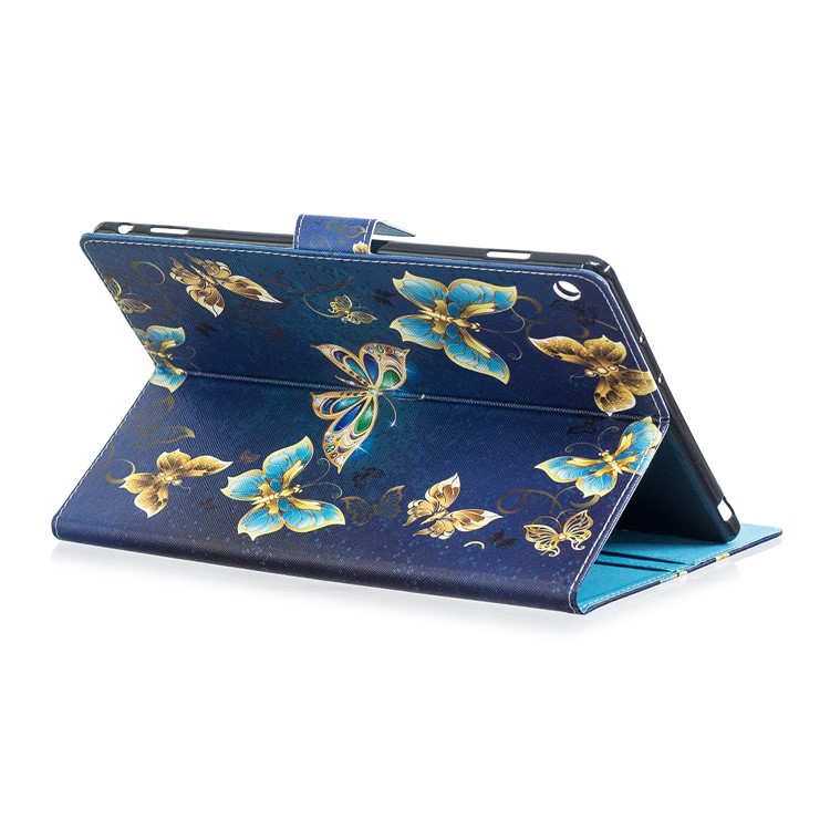 Pattern Printing PU Leather Card Holder Tablet Case for Huawei MediaPad M3 Lite 10 - Gold and Blue Butterflies-5