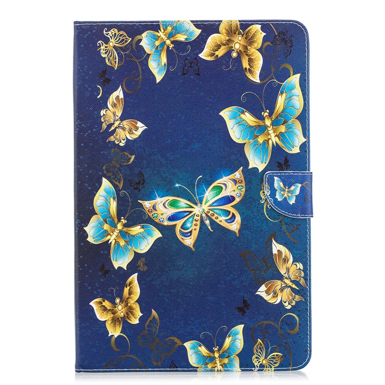 Pattern Printing PU Leather Tablet Case with Wallet for Huawei MediaPad M5 10.8 - Gold and Blue Butterflies-1