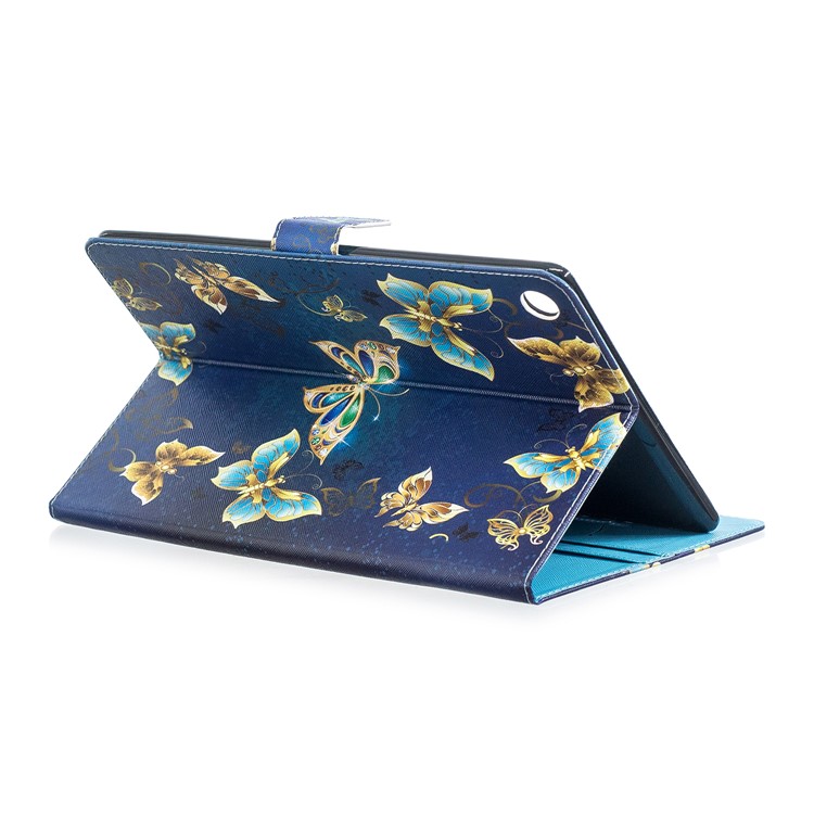 Pattern Printing PU Leather Tablet Case with Wallet for Huawei MediaPad M5 10.8 - Gold and Blue Butterflies-5