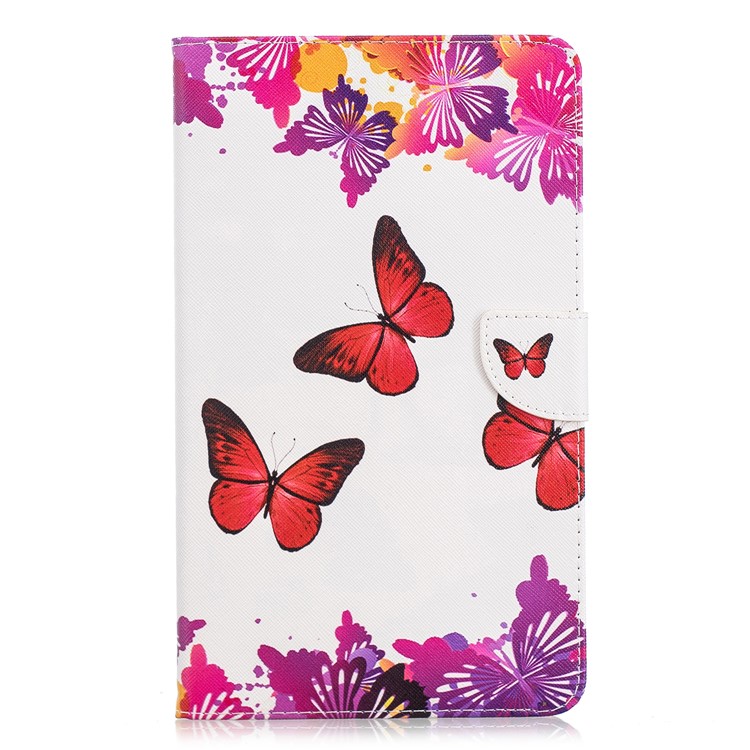 Pattern Printing PU Leather Tablet Shell with Card Slots for Huawei MediaPad M5 8 (8.4-inch) - Red and Purple Butterflies-1