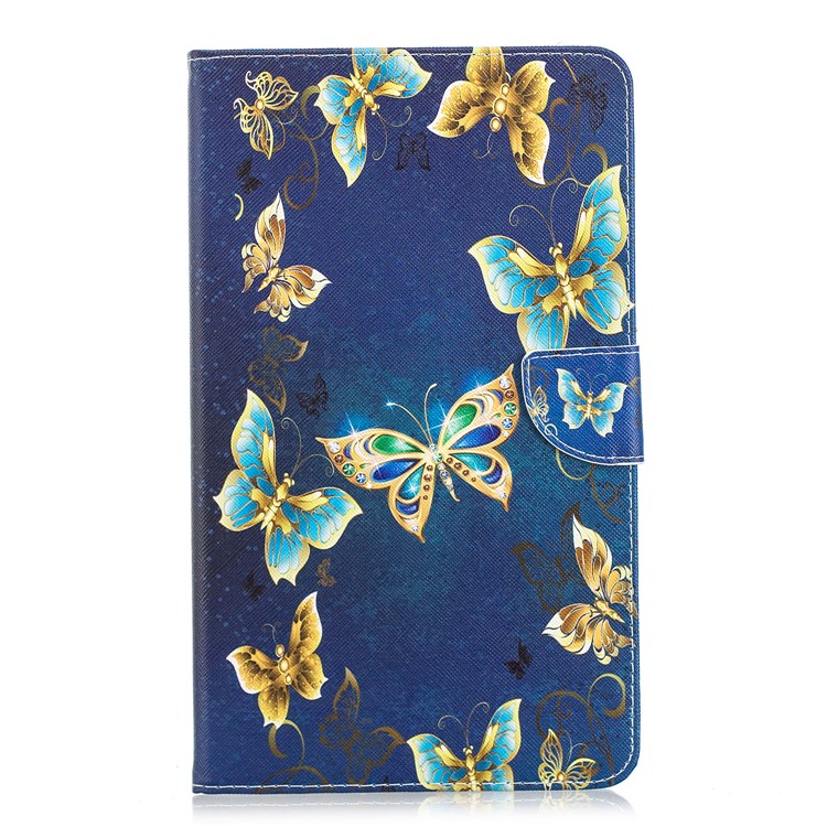 Pattern Printing PU Leather Card Holder Cover for Huawei MediaPad M5 8 (8.4-inch) - Gold and Blue Butterflies-1