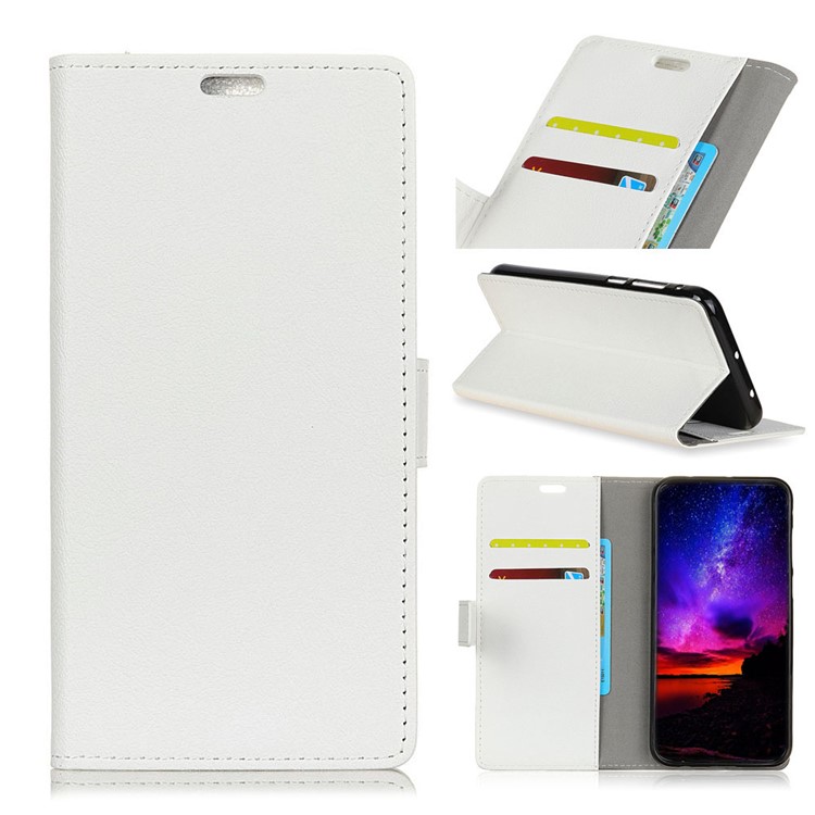 PU Leather Wallet Stand Mobile Phone Cover for Huawei P30 Lite/nova 4e/P30 Lite New Edition - White-1