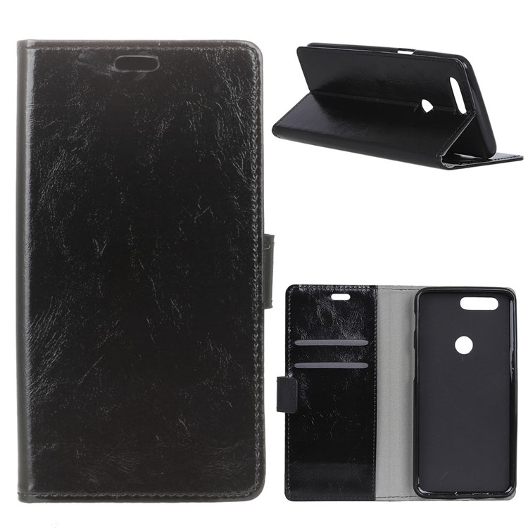 Crazy Horse Wallet Leather Protective Case for Huawei Honor View 20 - Black-1