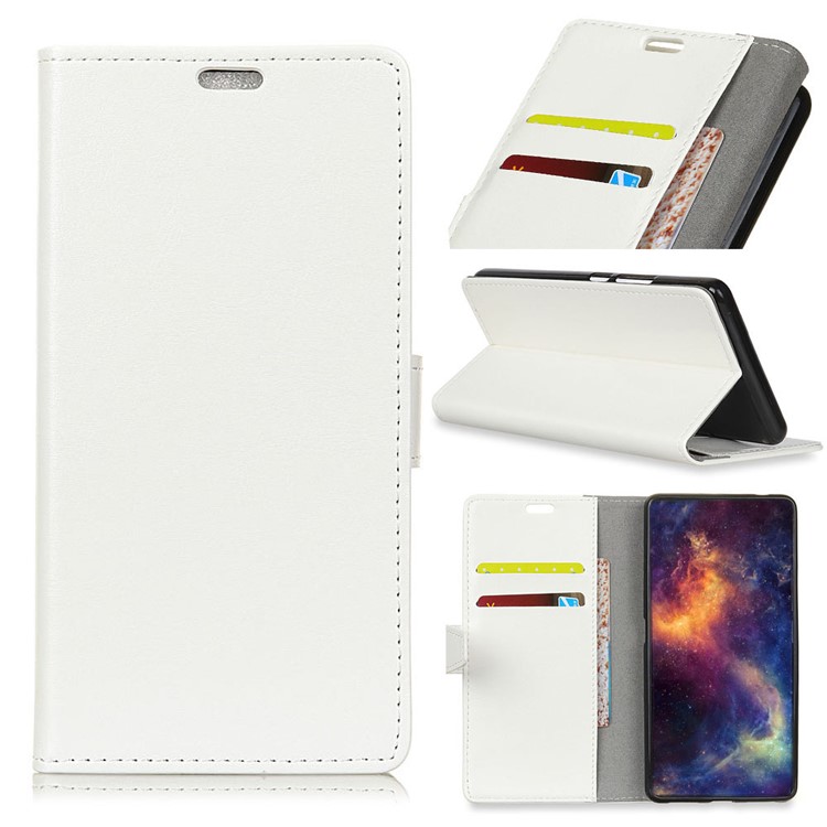 Cubierta De Cuero De Caballo Loco Para Huawei Y7 (2019) - Blanco-1