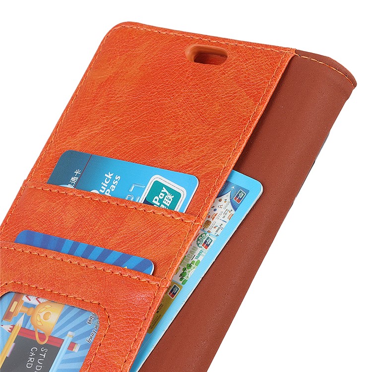 Textured Split Leather Wallet Magnetic Shell for Huawei Y7 (2019) - Orange-2
