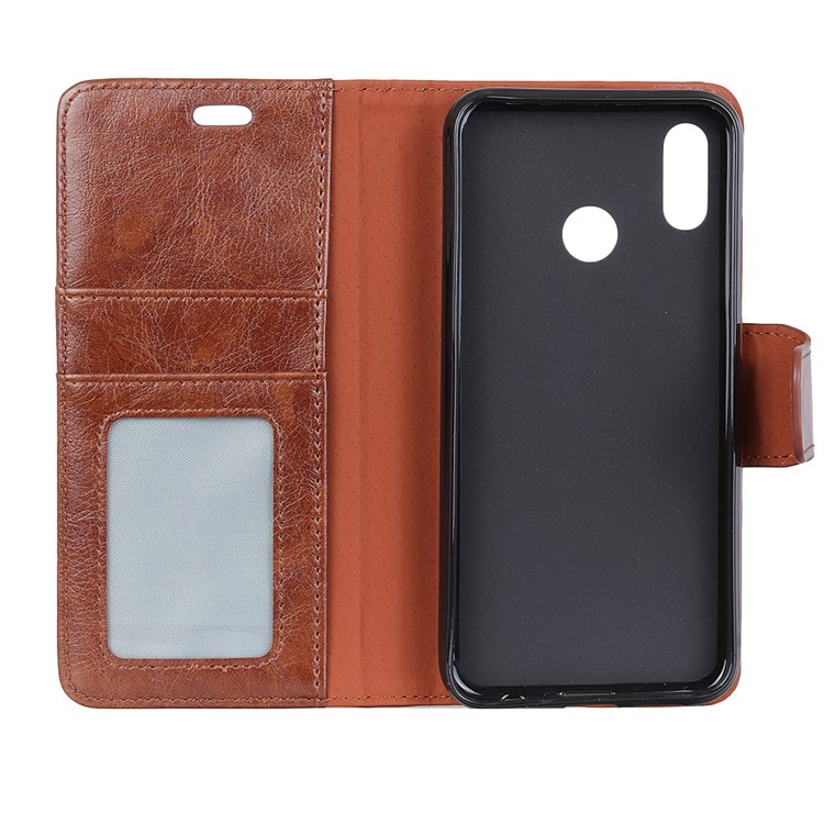 Textured Split Leather Wallet Magnetic Casing for Huawei Y7 (2019) - Brown-4