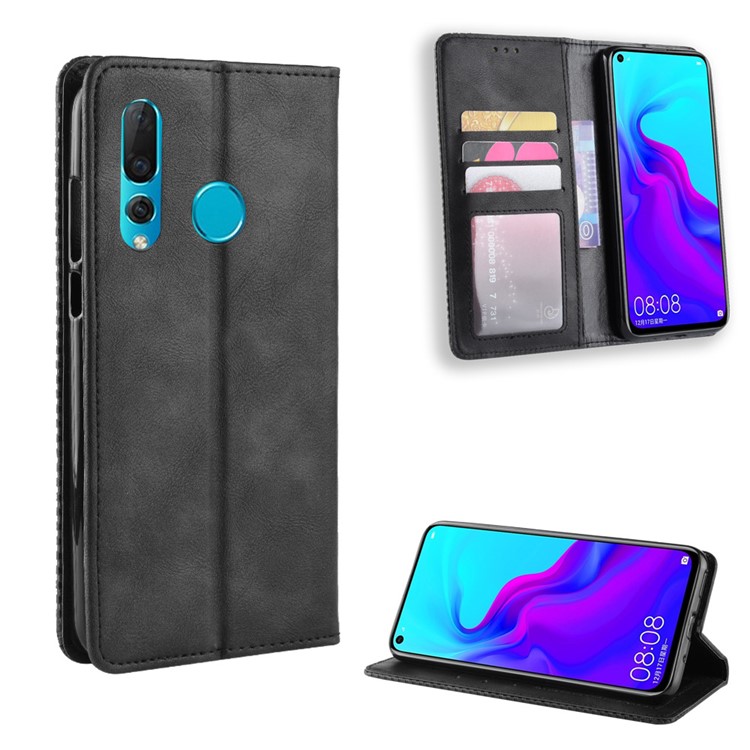 Vintage Style Leather Wallet Case for Huawei nova 4 - Black-1