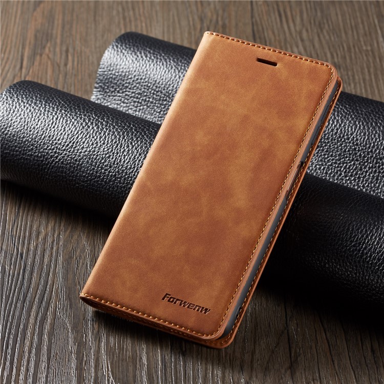 FORWENW Leather Wallet Stand Case for Huawei P30 - Brown-1