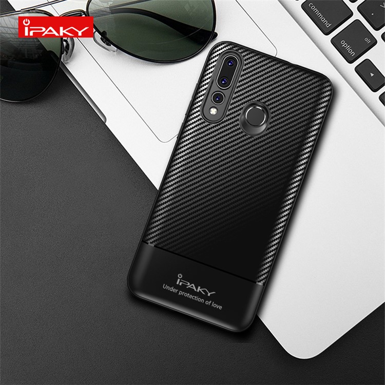 IPAKY Carbon Fiber Texture TPU Back Phone Case for Huawei nova 4 - Black-2