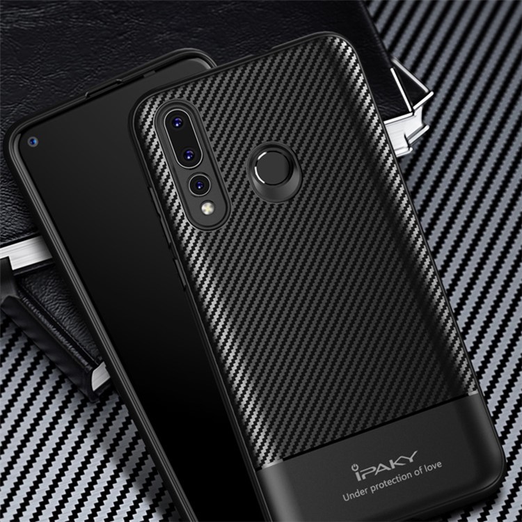 IPAKY Carbon Fiber Texture TPU Back Phone Case for Huawei nova 4 - Black-5