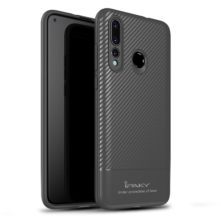 IPAKY Carbon Fiber Texture TPU Cell Phone Cover for Huawei nova 4 - Grey-1