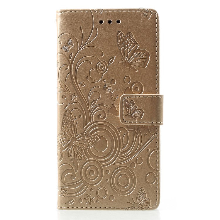 Imprinted Butterfly Flower PU Leather Mobile Shell for Huawei P30 - Gold-1